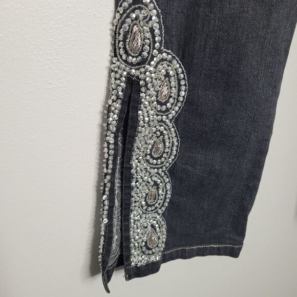 24 Karat black gray split hem western rodeo sequin beaded jeans size 12 - Picture 4 of 8